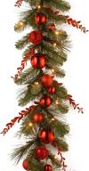 🎄 national tree company 9 foot pre-lit artificial evergreen christmas garland with glittered stems, ball ornaments, white lights, battery powered - decorated christmas collection logo