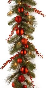 img 4 attached to 🎄 National Tree Company 9 Foot Pre-Lit Artificial Evergreen Christmas Garland with Glittered Stems, Ball Ornaments, White Lights, Battery Powered - Decorated Christmas Collection