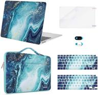 mosiso macbook air 13 inch case 2020 2019 2018 release a2337 m1 a2179 a1932 retina, creative wave marble hard shell, sleeve bag, keyboard skin, webcam cover, screen protector - blue logo