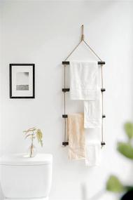 img 3 attached to 🧺 Dahey Blanket Ladder | Bath Towel Rack | Bar Storage Ladder | Wood Wall Hanging | Living Room Scarf Ladder | Rustic Home Decor | Black