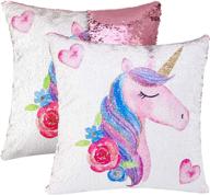 🦄 cygnus unicorn mermaid sequin pillow case: color changing reversible sequin cover for unicorn-themed bedroom decor, ideal unicorn gifts for girls or boys - 16"x16" (unicorn e-pink sequin) логотип