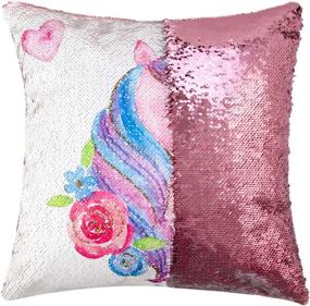 img 2 attached to 🦄 Cygnus Unicorn Mermaid Sequin Pillow Case: Color Changing Reversible Sequin Cover for Unicorn-Themed Bedroom Decor, Ideal Unicorn Gifts for Girls or Boys - 16"x16" (Unicorn E-Pink Sequin)