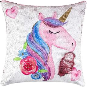 img 1 attached to 🦄 Cygnus Unicorn Mermaid Sequin Pillow Case: Color Changing Reversible Sequin Cover for Unicorn-Themed Bedroom Decor, Ideal Unicorn Gifts for Girls or Boys - 16"x16" (Unicorn E-Pink Sequin)