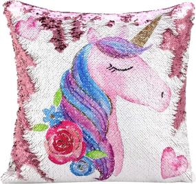 img 3 attached to 🦄 Cygnus Unicorn Mermaid Sequin Pillow Case: Color Changing Reversible Sequin Cover for Unicorn-Themed Bedroom Decor, Ideal Unicorn Gifts for Girls or Boys - 16"x16" (Unicorn E-Pink Sequin)