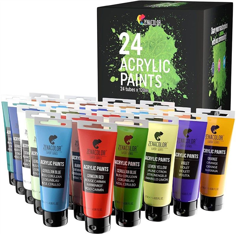 🎨 Premium Acrylic Paint Set - 24 Tubes, 120 mL Each…