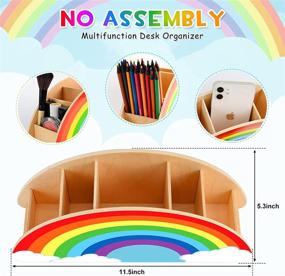 img 2 attached to 🌈 Rainbow Wooden Pen Holder Pencil Organizer - School Home Office Supplies Storage, Classroom Art Caddy Supply, Makeup Brush Holder Organization for Kids, Women, Adults