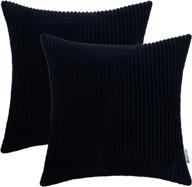 🛣️ highway 50 18x18 inch set of black throw pillow covers for living room, corduroy soft cozy cushion cover, pack of 2, solid square sofa throw pillows case, striped decorative логотип