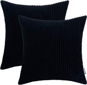 img 4 attached to 🛣️ HIGHWAY 50 18X18 inch Set of Black Throw Pillow Covers for Living Room, Corduroy Soft Cozy Cushion Cover, Pack of 2, Solid Square Sofa Throw Pillows Case, Striped Decorative