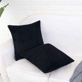 img 2 attached to 🛣️ HIGHWAY 50 18X18 inch Set of Black Throw Pillow Covers for Living Room, Corduroy Soft Cozy Cushion Cover, Pack of 2, Solid Square Sofa Throw Pillows Case, Striped Decorative