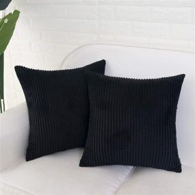 img 3 attached to 🛣️ HIGHWAY 50 18X18 inch Set of Black Throw Pillow Covers for Living Room, Corduroy Soft Cozy Cushion Cover, Pack of 2, Solid Square Sofa Throw Pillows Case, Striped Decorative