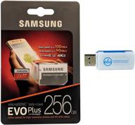 samsung 256 гб micro sdxc evo plus карта памяти с адаптером для samsung galaxy tab s6, tab a 8.0 (2019) book2 планшета, телефона (mb-mc256g) набор + sd, tf кардридер логотип