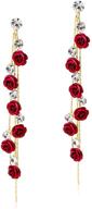 🌹 andpai unique chic long tassel chain earrings: red purple rose flower dangle drop studs with sparkly crystal for women & girls logo