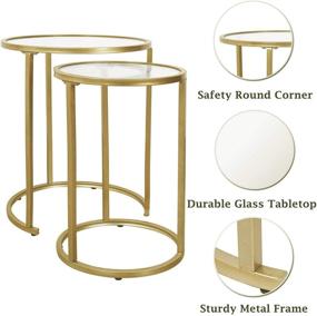 img 2 attached to 🌟 Set of 2 Round Gold Nesting Side End Tables with Clear Glass Tops - Small Stacking Coffee Table for Compact Living Room, Bedroom