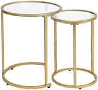 🌟 set of 2 round gold nesting side end tables with clear glass tops - small stacking coffee table for compact living room, bedroom logo