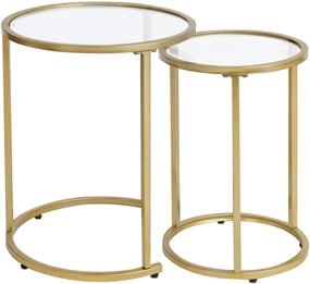 img 4 attached to 🌟 Set of 2 Round Gold Nesting Side End Tables with Clear Glass Tops - Small Stacking Coffee Table for Compact Living Room, Bedroom