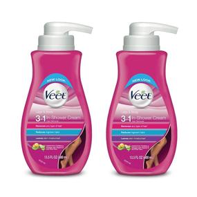 img 4 attached to 🧴 Крем для удаления волос Veet в душе - чувствительная формула с алоэ вера и витамином E, флакон из 13.5 жидкозначимых унций с насосом (набор из 2 шт.)