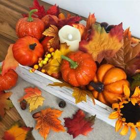 img 1 attached to 🎃 Decorate your Holidays with 12 PCS Artificial Pumpkins & 60 PCS Lifelike Maple Leaves: Halloween, Thanksgiving, Autumn Ornaments