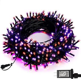 img 3 attached to 🎃 Joliyoou 300 LED Halloween String Lights, 99FT Plug in Twinkle Fairy String Lights with 8 Lighting Modes for Yard Tree Garden Proof Holiday Wedding Decoration, Black Wire, Purple &amp; Orange