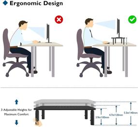 img 2 attached to Enhance Your Workspace with a 3 Height Adjustable Monitor Stand Riser, Including a Pen Holder and Cable Management – Ultimate Solution for Laptop, iMac, PC, Printer – 14.5 in, Black