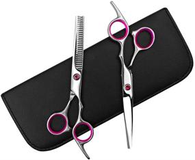 img 4 attached to 💇 Mojoy Hair Cutting Scissors Set 6.5" Stainless Steel Hair Shears - Barber and Home Hair Cut Kit with Comb (Pink)