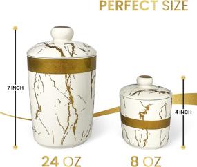 img 1 attached to MK Crew 8 Piece Ceramic Canister Jar Set with Stand, Airtight Lids | White Marble & Gold Design | Kitchen Food Storage Containers