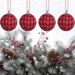 img 3 attached to 12PCS Svnntaa Christmas Buffalo Plaid Ball Ornaments: Festive Fabric Hanging Decorations for Xmas Tree & Party Supplies