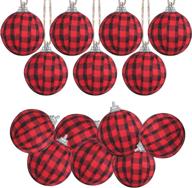 12pcs svnntaa christmas buffalo plaid ball ornaments: festive fabric hanging decorations for xmas tree & party supplies logo