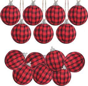 img 4 attached to 12PCS Svnntaa Christmas Buffalo Plaid Ball Ornaments: Festive Fabric Hanging Decorations for Xmas Tree & Party Supplies