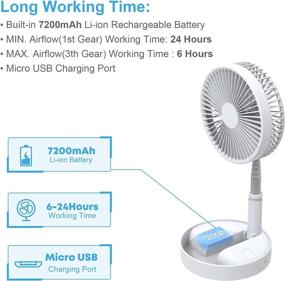 img 1 attached to 🔋 7200MAH Battery Operated Rechargeable Foldaway Fan for Bedroom and Home - Stretchable, Quiet Floor Fan with 6~24 Hours Working Time (W/O Remote Controller)