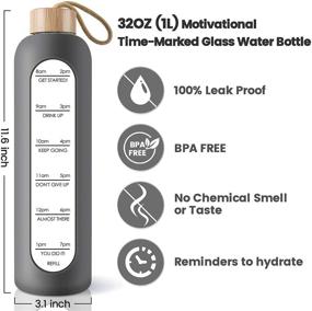 img 3 attached to 💧 PROBTTL 32 Oz Borosilicate Glass Water Bottle with Time Marker Reminder Quotes: Stay Hydrated in Style with Leak Proof, BPA Free Motivational Bottle!