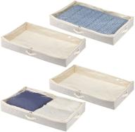 mdesign soft fabric under bed storage organizer - easy-view top panel, 2-way zippered lid, side handles - 4 pack, natural/cobalt blue logo