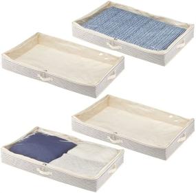 img 4 attached to mDesign Soft Fabric Under Bed Storage Organizer - Easy-View Top Panel, 2-Way Zippered Lid, Side Handles - 4 Pack, Natural/Cobalt Blue