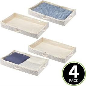 img 3 attached to mDesign Soft Fabric Under Bed Storage Organizer - Easy-View Top Panel, 2-Way Zippered Lid, Side Handles - 4 Pack, Natural/Cobalt Blue