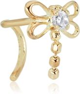 dazzle with the avora 14k yellow gold dragonfly butterfly nose ring - sparkling simulated diamond cz, curved twisted screw, 20 gauge logo