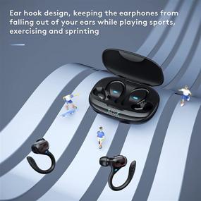 img 2 attached to 🎧 DEKSMO True Wireless Earbuds: Noise Cancelling TWS in Ear Bluetooth Waterproof Headphones with Bass Stereo Microphone, Earhooks - Perfect for iPhone, Samsung, Swimming, Sport, Running, Sweatproof Gym Workout