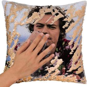 img 2 attached to 🧜 RongDX Reversible Sequin Mermaid Pillow Case 16"x16" - DIY Magic Cushion Cover featuring Harry Styles D in Champagne Gold