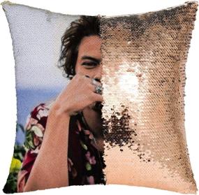 img 1 attached to 🧜 RongDX Reversible Sequin Mermaid Pillow Case 16"x16" - DIY Magic Cushion Cover featuring Harry Styles D in Champagne Gold