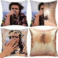 🧜 rongdx reversible sequin mermaid pillow case 16"x16" - diy magic cushion cover featuring harry styles d in champagne gold logo
