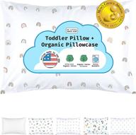 🌈 organic toddler pillow with pillowcase - made in usa, 100% organic shell + pillowcase - sleeping & travel pillow for kids, baby pillow, 13x18 washable - rainbow logo