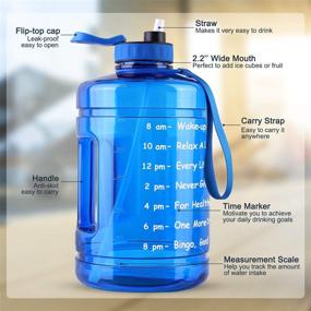 img 3 attached to 🥤 128OZ/1 Gallon Large Water Bottle by Hadisala – Wide Mouth Big Water Jug with Motivational Time Marker & Straw, Leakproof BPA Free – Stay Hydrated for Gym, Outdoor Sports & More