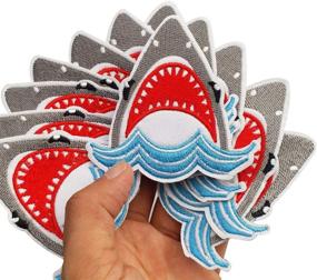 img 3 attached to 🦈 Set of 12 Very Hungry Shark Iron On Sew On Cloth Embroidered Patches Appliques for Machine Embroidery, Needlecraft, Craft, Kids, and Child Projects