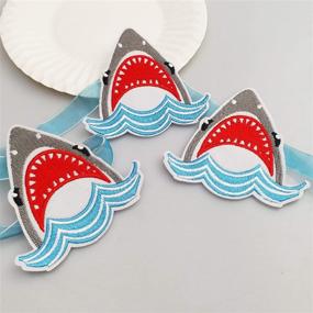 img 2 attached to 🦈 Set of 12 Very Hungry Shark Iron On Sew On Cloth Embroidered Patches Appliques for Machine Embroidery, Needlecraft, Craft, Kids, and Child Projects