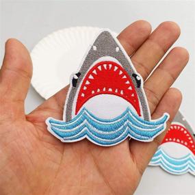 img 1 attached to 🦈 Set of 12 Very Hungry Shark Iron On Sew On Cloth Embroidered Patches Appliques for Machine Embroidery, Needlecraft, Craft, Kids, and Child Projects