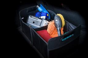 img 1 attached to 🚚 Carbon Fiber-Style SUVNEER Dual Compartment Trunk Organizer for Car Truck SUV - Sturdy, Tuff, and Perfect for Groceries