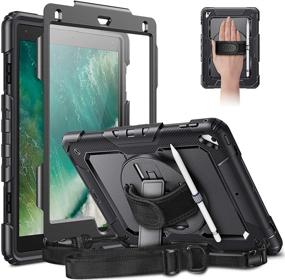 img 4 attached to iPad 9.7 Case, CaseBot Rugged Heavy Duty Shockproof Cover with Screen Protector, 360° Rotating Kickstand, Hand Shoulder Strap, Pencil Holder - Compatible with iPad 6th/5th Generation, iPad Air 2, Pro 9.7 - Black