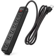 🔌 black metal power strip surge protector with 6ft long extension cord, 6 outlets, wall mountable - heavy duty indoor 1pcs logo