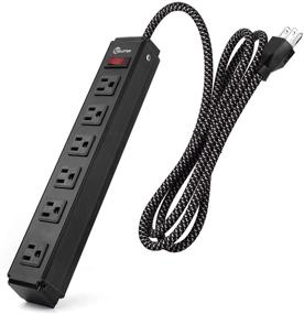 img 4 attached to 🔌 Black Metal Power Strip Surge Protector with 6ft Long Extension Cord, 6 Outlets, Wall Mountable - Heavy Duty Indoor 1PCS