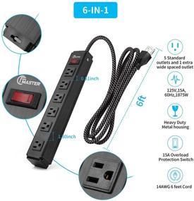 img 2 attached to 🔌 Black Metal Power Strip Surge Protector with 6ft Long Extension Cord, 6 Outlets, Wall Mountable - Heavy Duty Indoor 1PCS