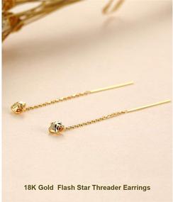 img 2 attached to 18K Real Gold Threader Earrings for Women - 4mm Yellow Gold Dangle Star Ear Line Jewelry, Hypoallergenic Earrings for Her, Mom, Wife, Girls, Teens