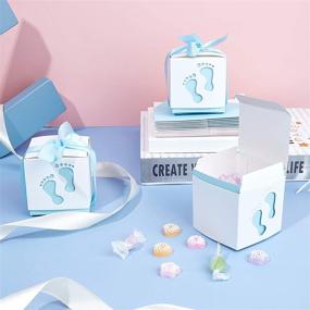 img 1 attached to 👶 PH PandaHall 60 Sets Baby Shower Candy Boxes - Footprints Folding Boxes Blue Paper Gift Box with Ribbon - Party Table Décor, Birthday Party, Gift Favor (2.4 x 2.4 x 2.4 Inch)